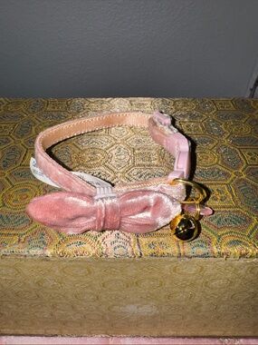 Pink Velvet Bow Cat Collar with Gold Bell